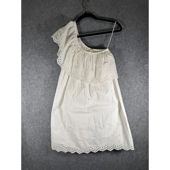 River Island Dress Womens 4 White One Shoulder Eyelet Ruffle Mini Preppy Feminin - Picture 1 of 8